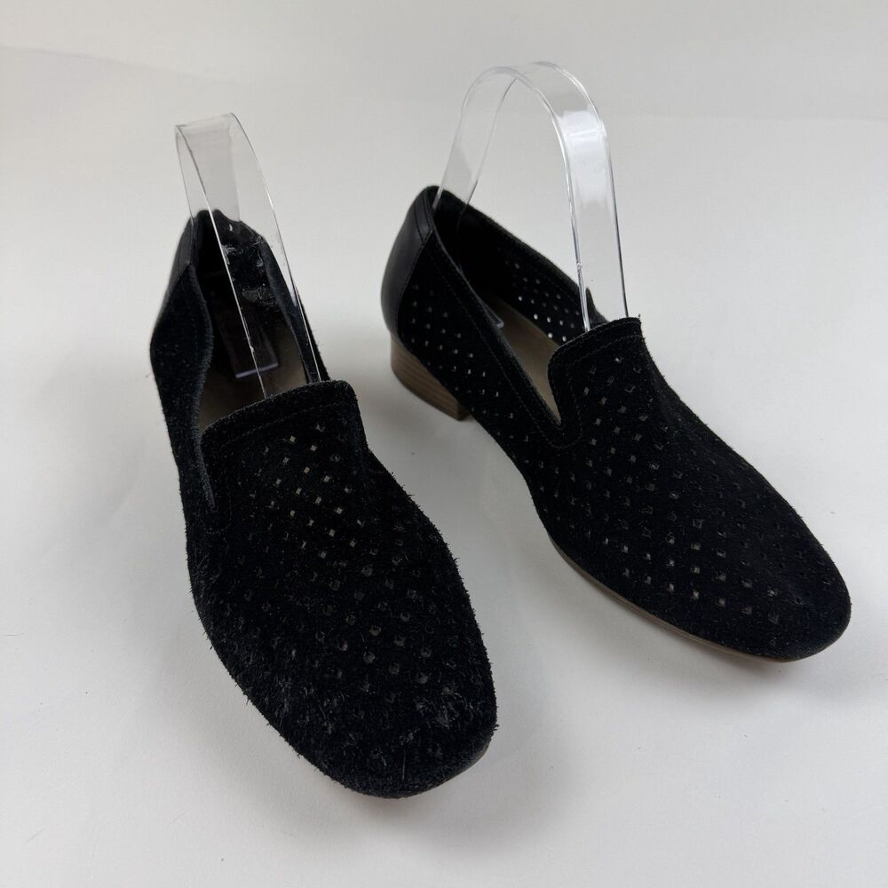 Clarks Juliet Hayes Black Suede Perforated Loafers Women’s Size 9 Casual Slip On